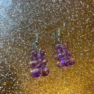 Purple gummy bear drop earrings